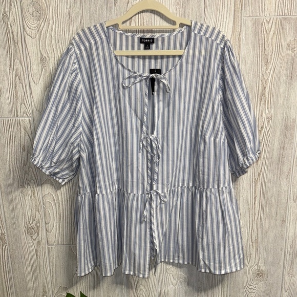 torrid Tops - Torrid Light Blue and White Striped Blouse
